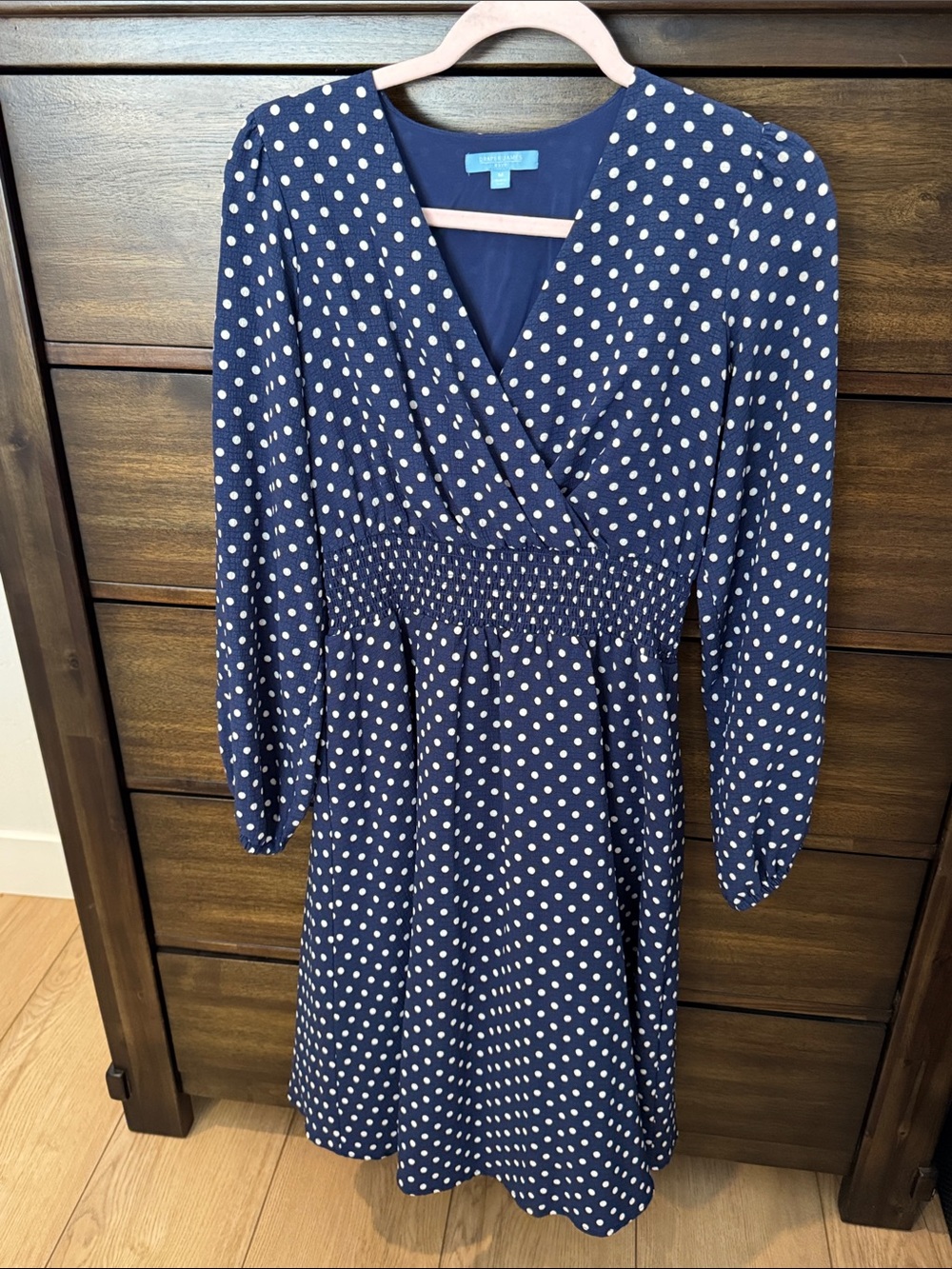 Lulu's Navy and White Polka Dot Wrap Midi Dress